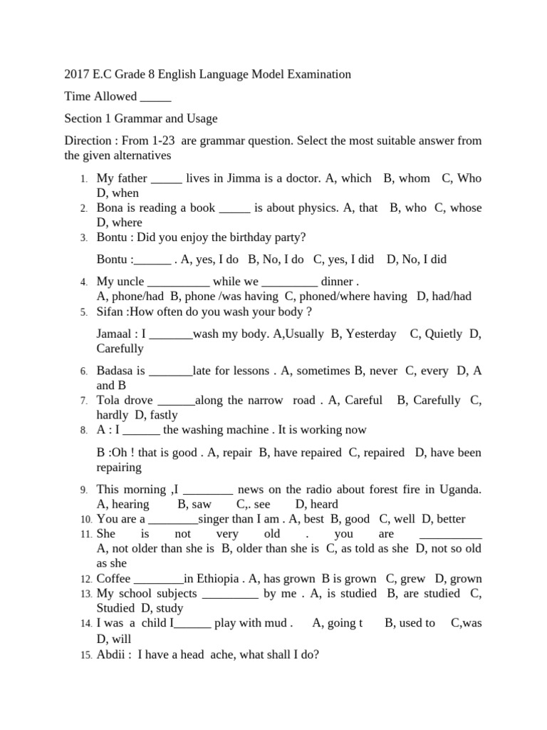 Grade 8 English Language Exam Review | PDF | Healthy Diet | Diet ...