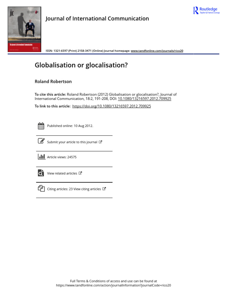 Globalisation or Glocalisation | PDF | Globalization | Sociology