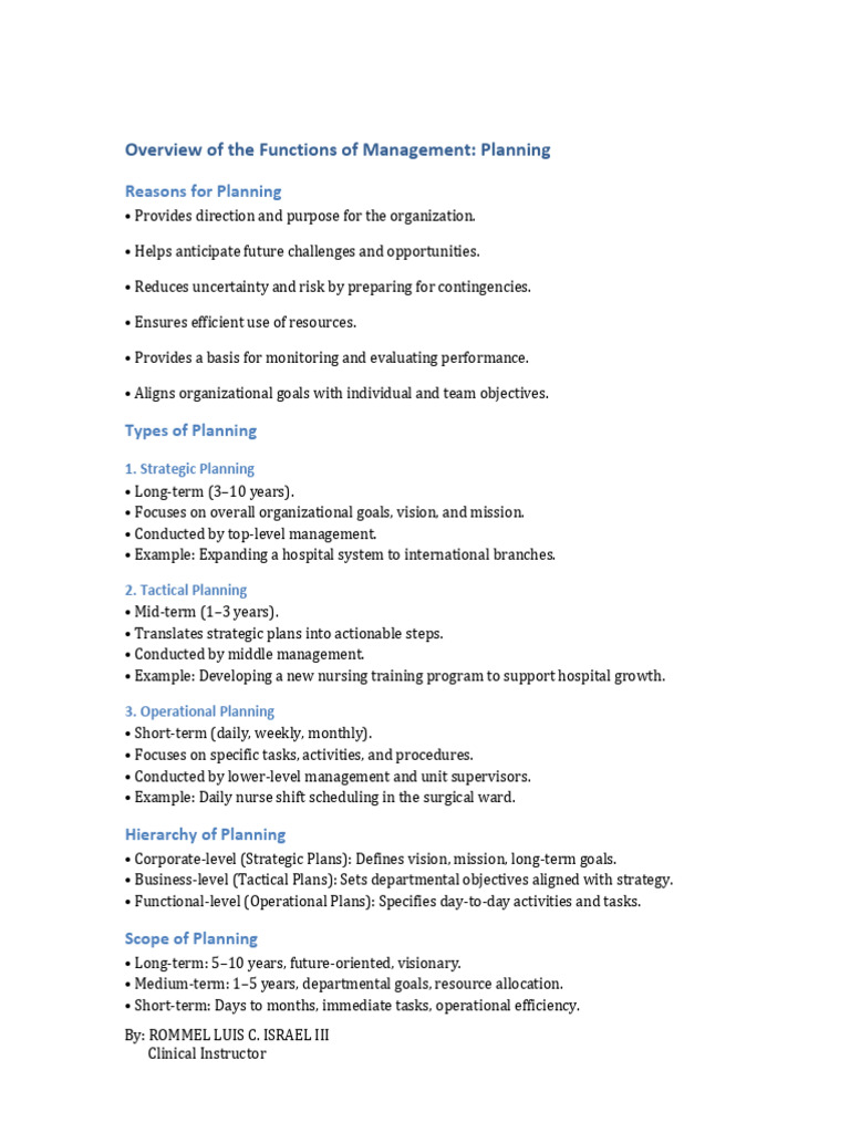 Functions of Management: Planning Explained | PDF | Strategic Planning ...