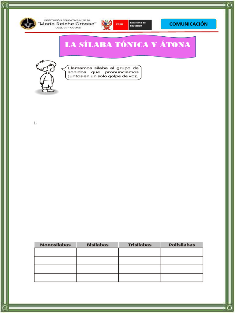 Ficha Sílaba Tónica y Átóna | PDF