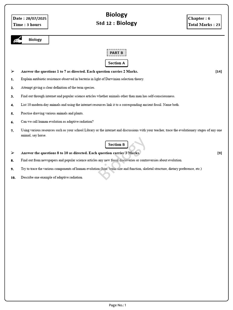 Biology Exam: Evolution & Adaptation Concepts | PDF | Homo | Human ...