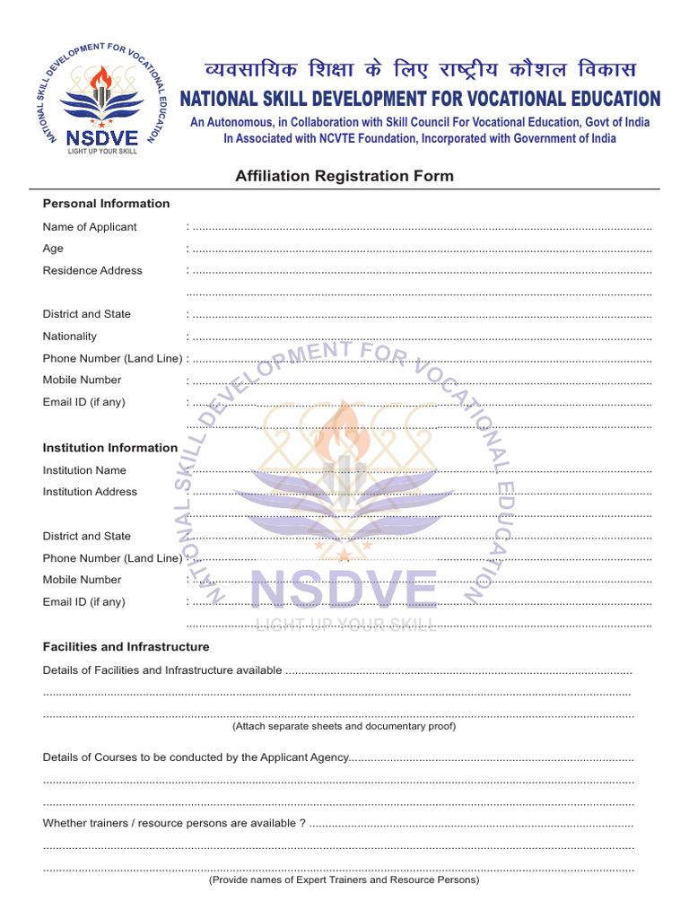 NSDVE Affiliation Registration Form | PDF