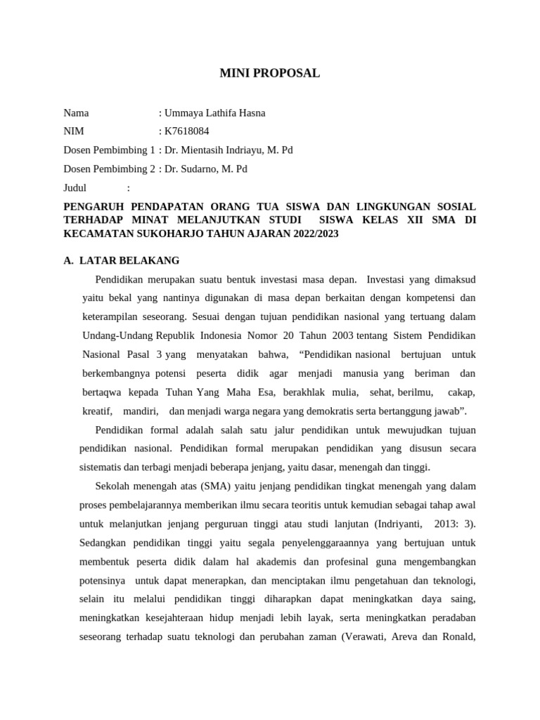 Mini Proposal - Ummaya Lathifa Hasna K7618084 | PDF