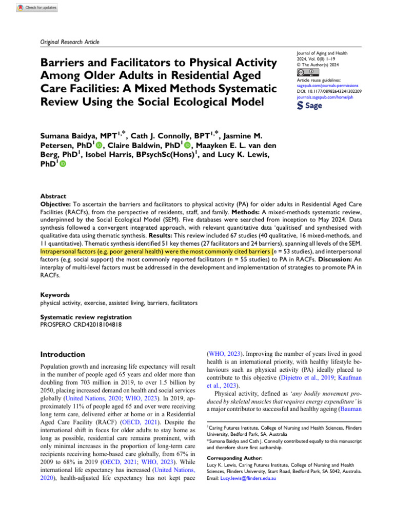 Baidya Et Al 2024 Barriers and Facilitators To Physical Activity Among ...