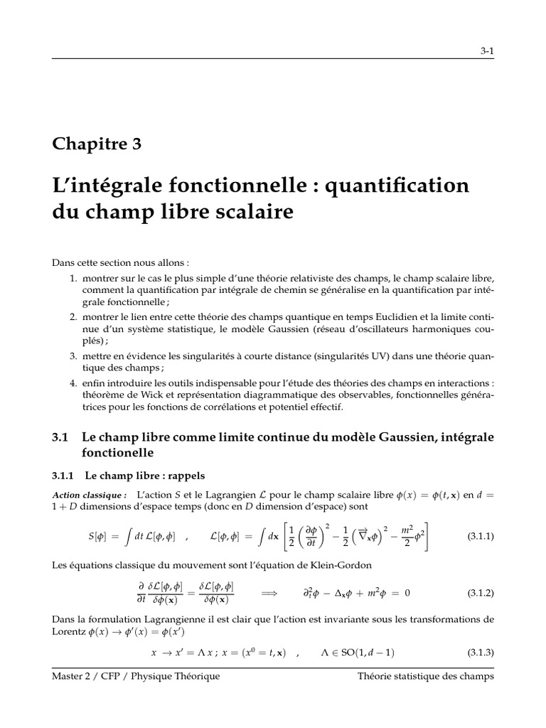 Intégrale fonctionnelle du champ scalaire | PDF | Champ (physique ...