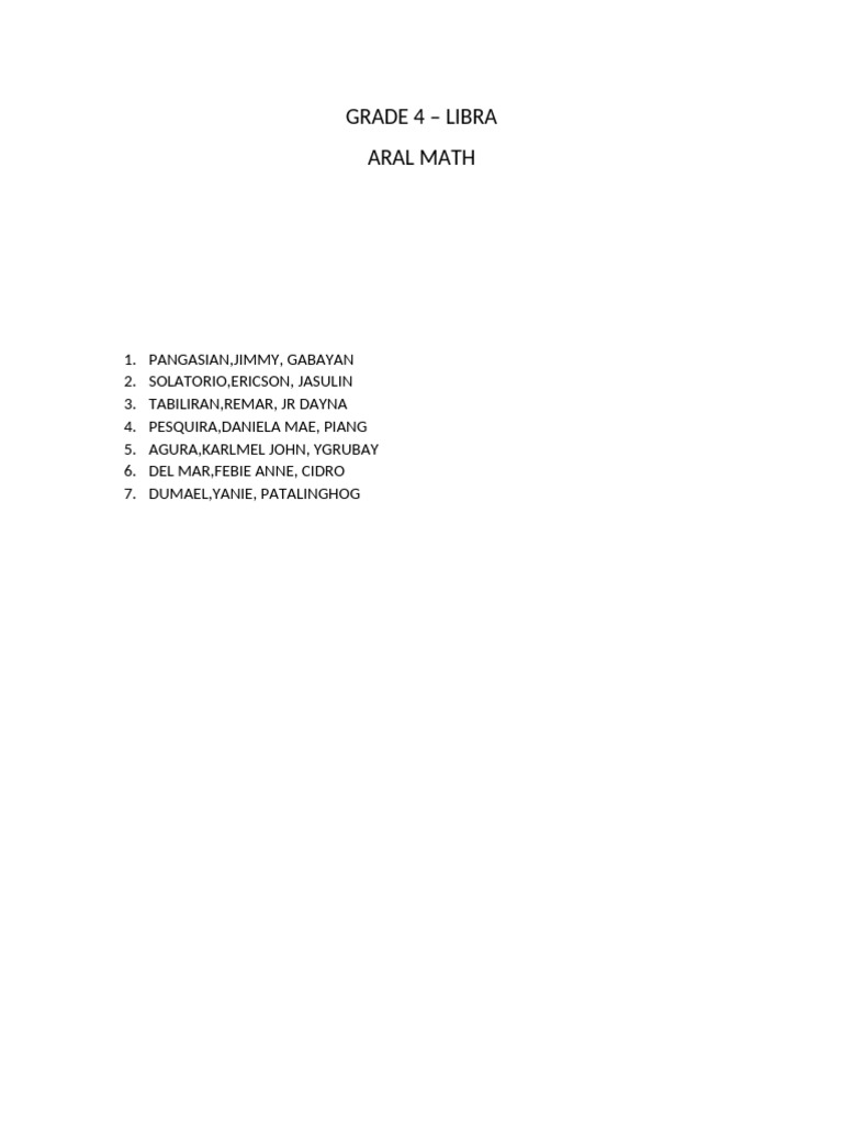 Grade 4 Aral Math Participants | PDF