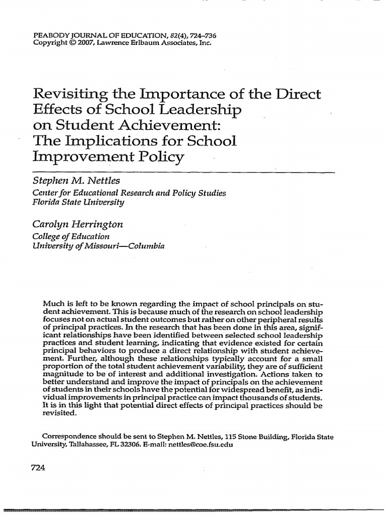 Impact of School Leadership on Achievement | PDF | Leadership | Methodology