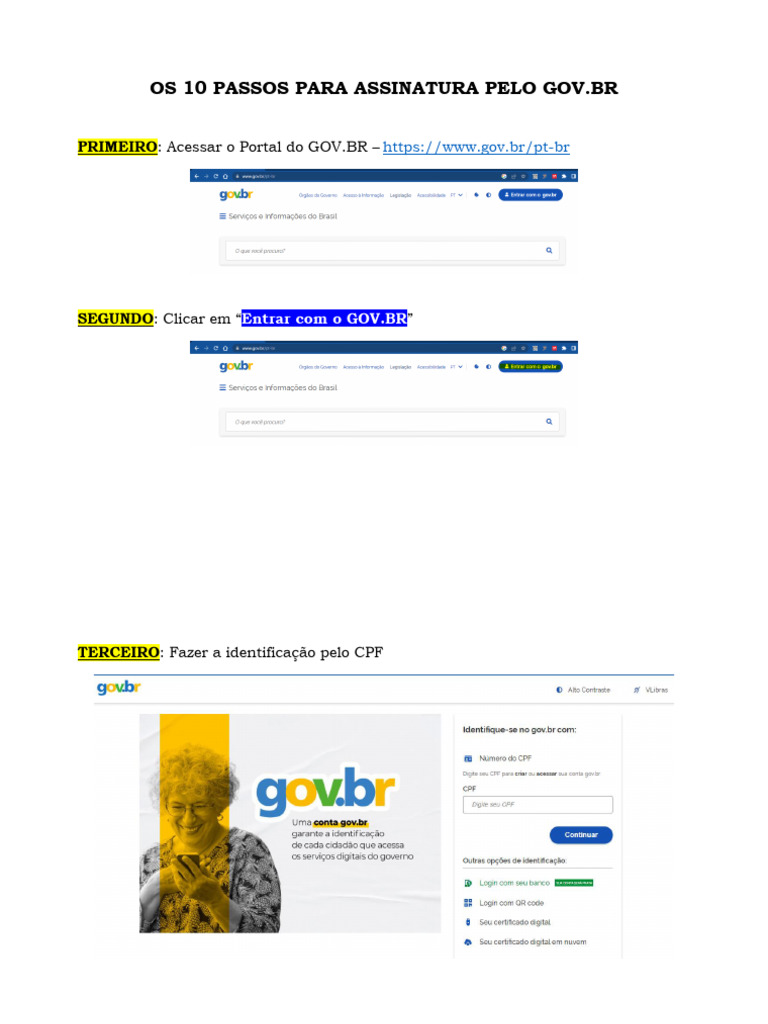 Assinatura Digital no Gov.br: 10 Passos | PDF | Senha | Programas