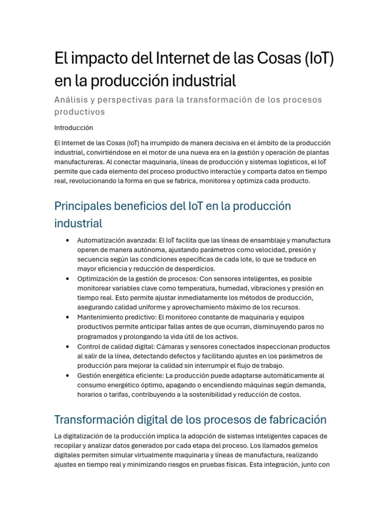 IoT en la Producción Industrial: Impacto y Beneficios | PDF | Internet ...