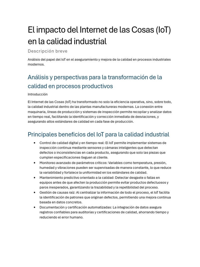 El Impacto Del Internet de Las Cosas (IoT) en La Calidad Industrial ...