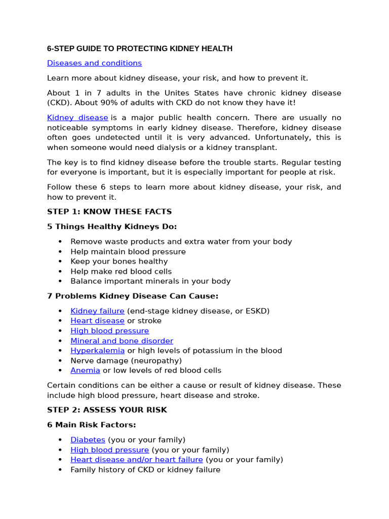 6 Steps to Safeguard Kidney Health | PDF | Chronic Kidney Disease | Kidney