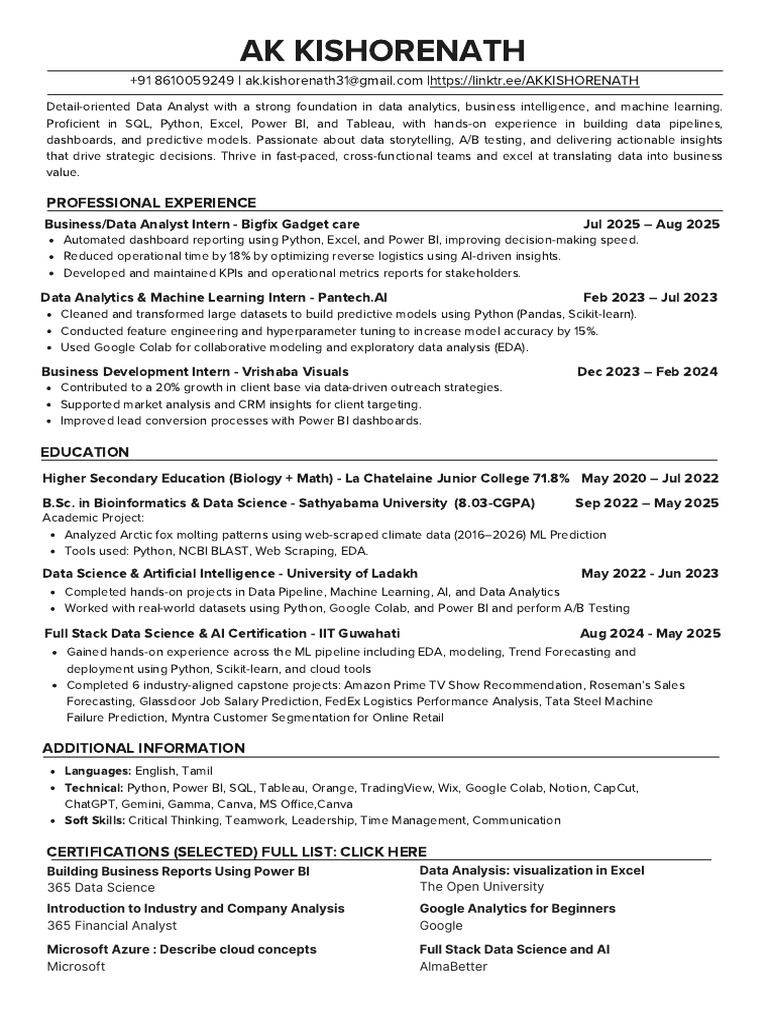 Data Analyst & Machine Learning Internships | PDF | Data Analysis ...