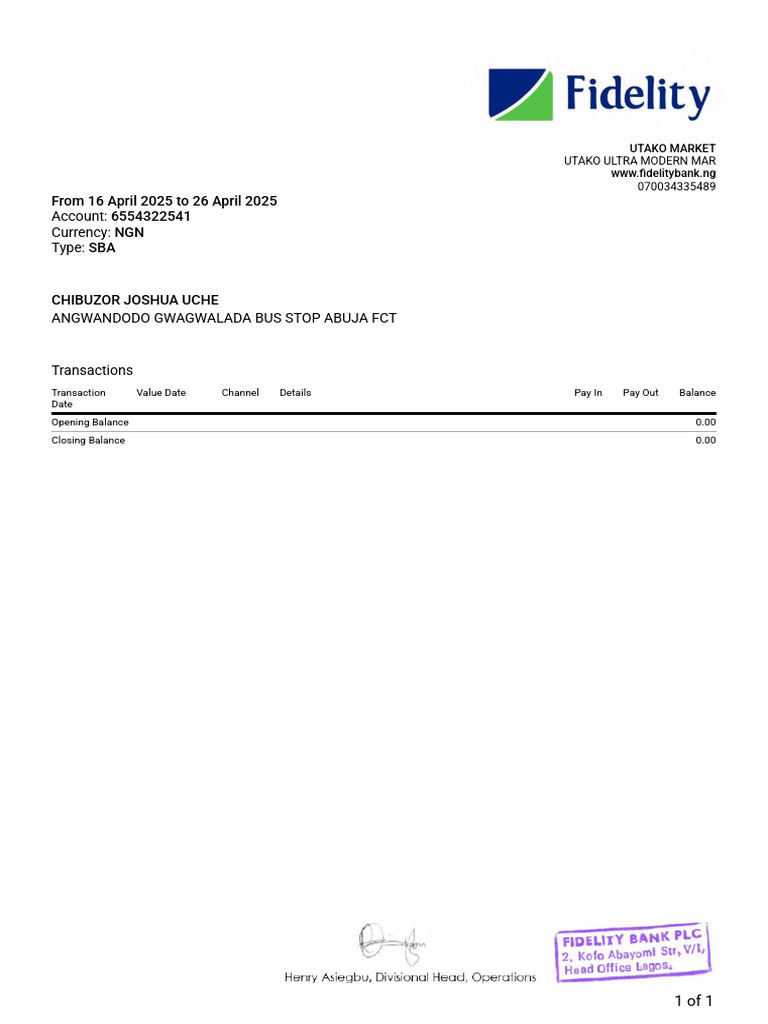 Fidelity Bank Statement Sample | PDF