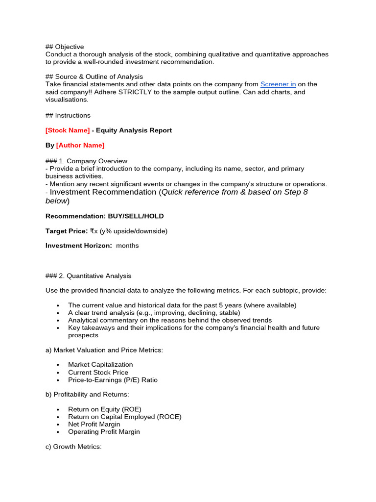 Stock Equity Analysis Report Template | PDF | Dividend | Investing