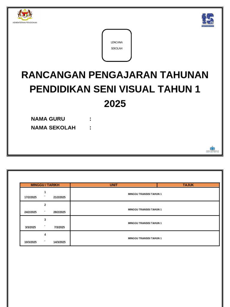 Rancangan Pengajaran Seni Visual 2025 | PDF