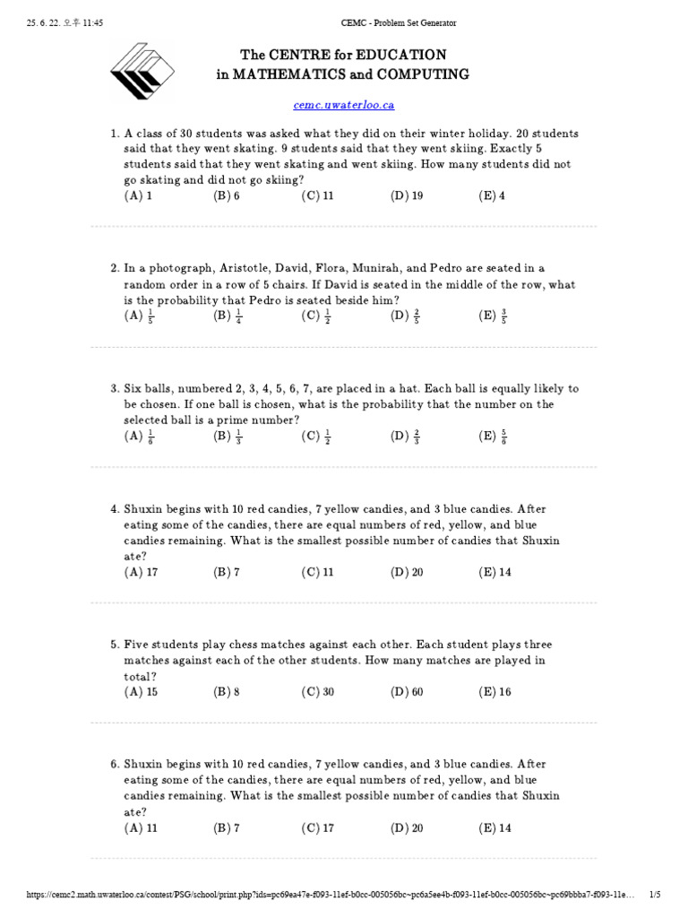 Waterloo Math Problem Set | PDF | Discrete Mathematics | Number Theory