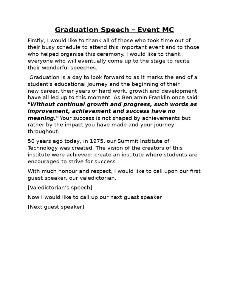 Graduation Ceremony Opening Remarks | PDF