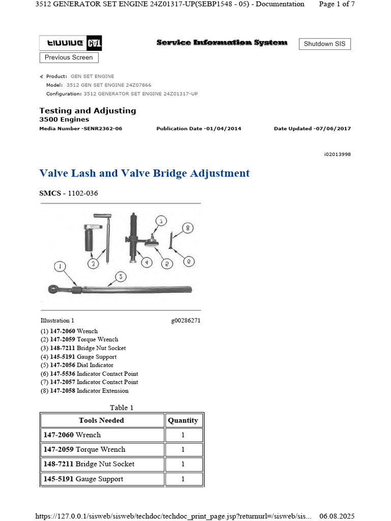 3512 Generator Set Engine Valve Adjustment | PDF | Engine Technology ...