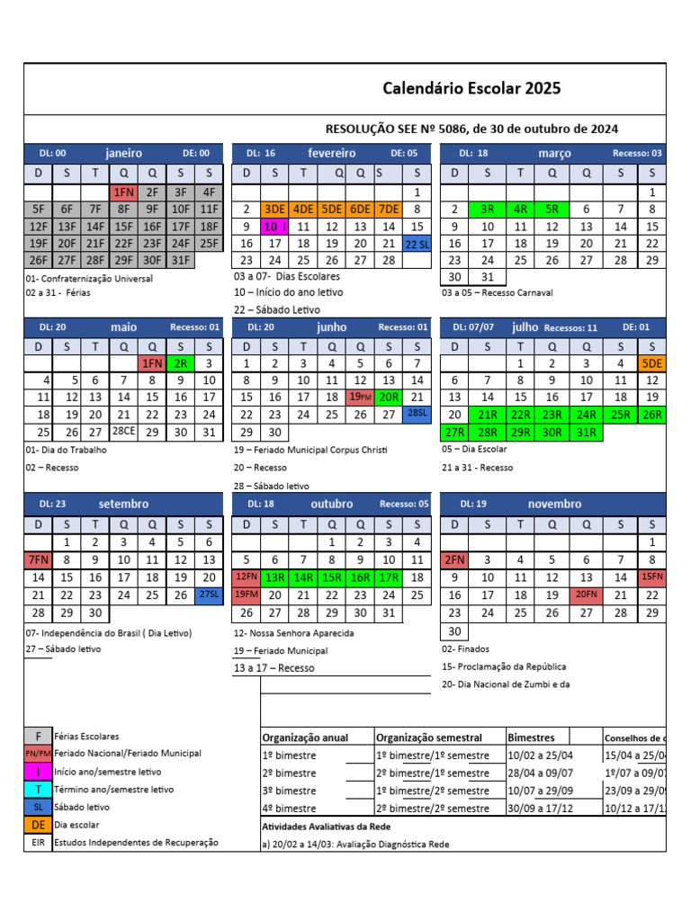 Calendário de Férias Escolares 2025 | PDF | Brasil