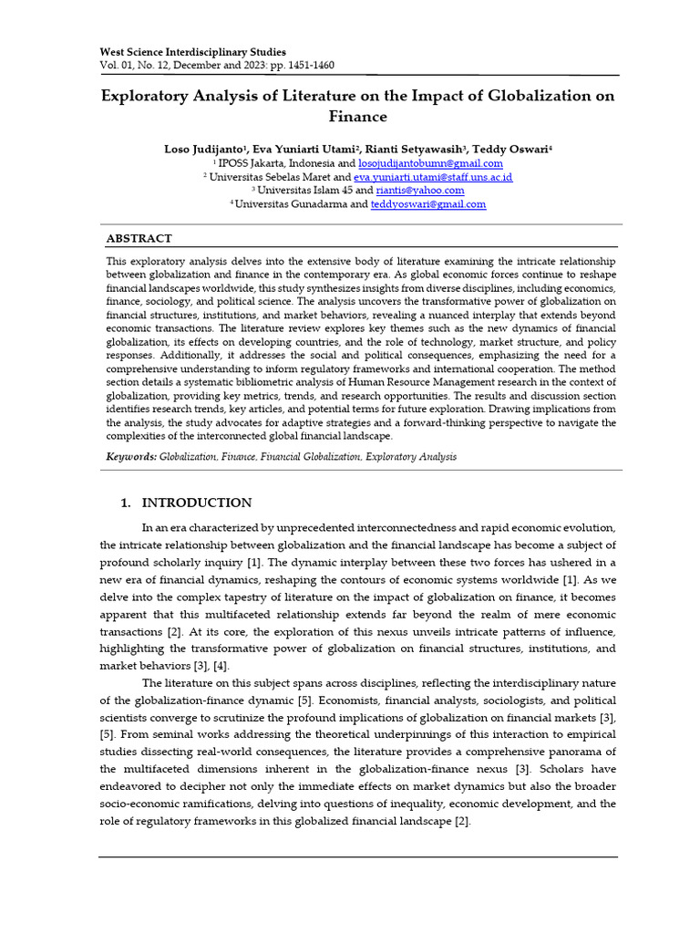 Exploratory Analysis of Literature On The Impact of Globalization On ...