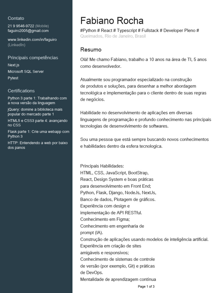 Perfil de Desenvolvedor Fullstack | PDF | Python (linguagem de ...