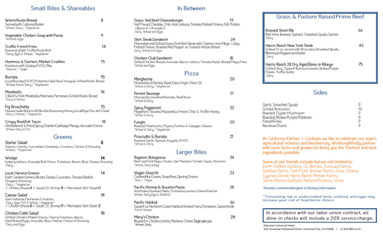 Sheraton Universal Hotel Menu Options | PDF | Salad | Foods