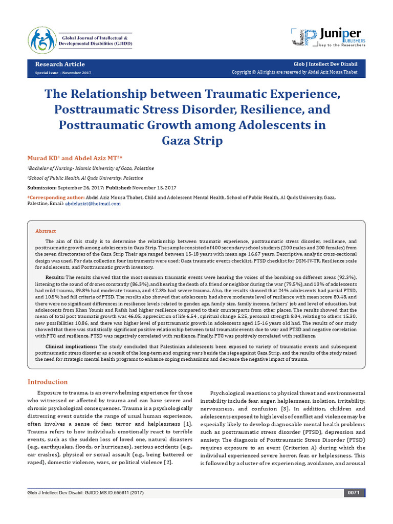 The Relationship Between Traumatic Experience, Posttraumatic Stress ...