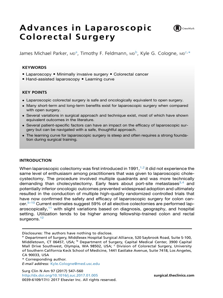 Advances in Laparoscopic Colorectal Surgery | PDF | Radiation Therapy ...