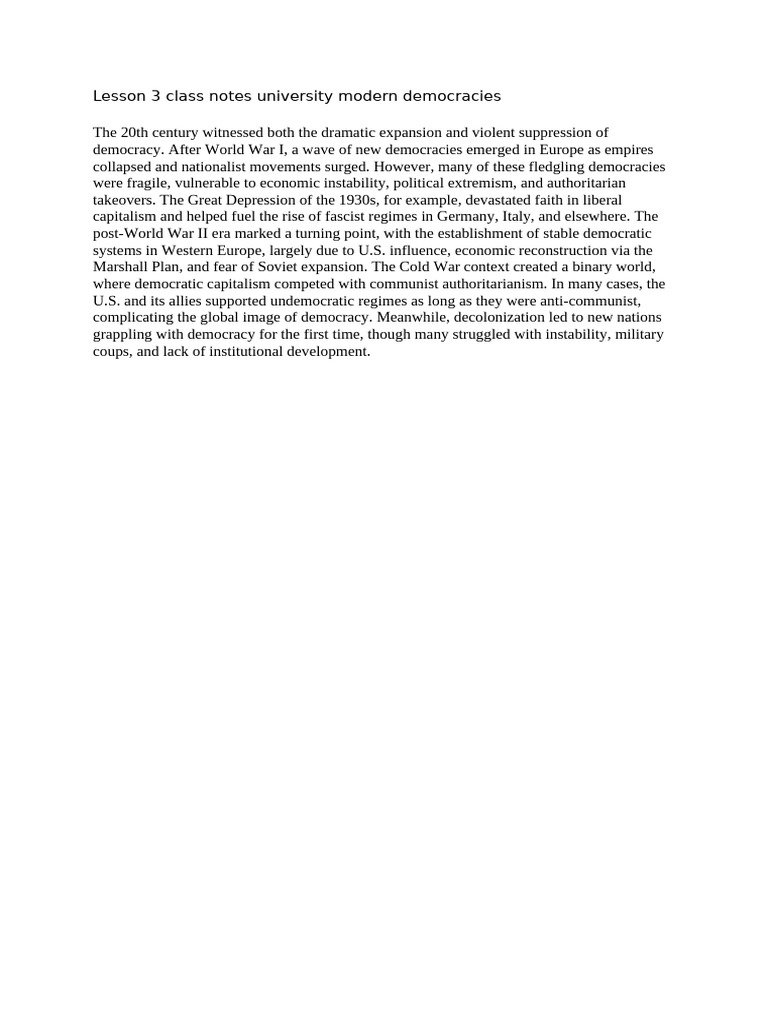 Lesson 3 Class Notes University Modern Democracies | PDF