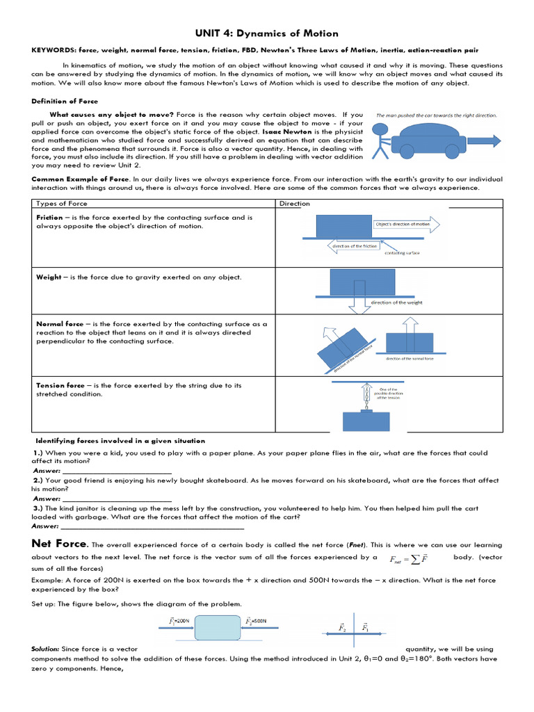 4 Unit Iv Dynamics Notes and Problem Set | PDF | Force | Newton's Laws ...