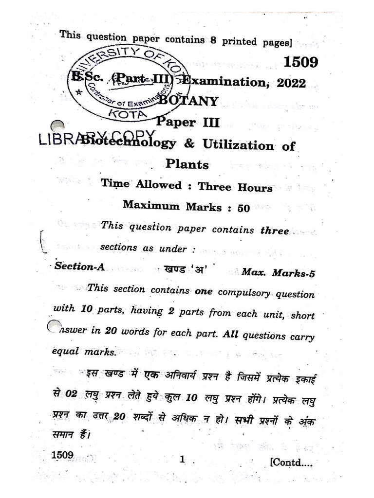 B.SC 3rd Year Botany Paper 3rd 2022 | PDF