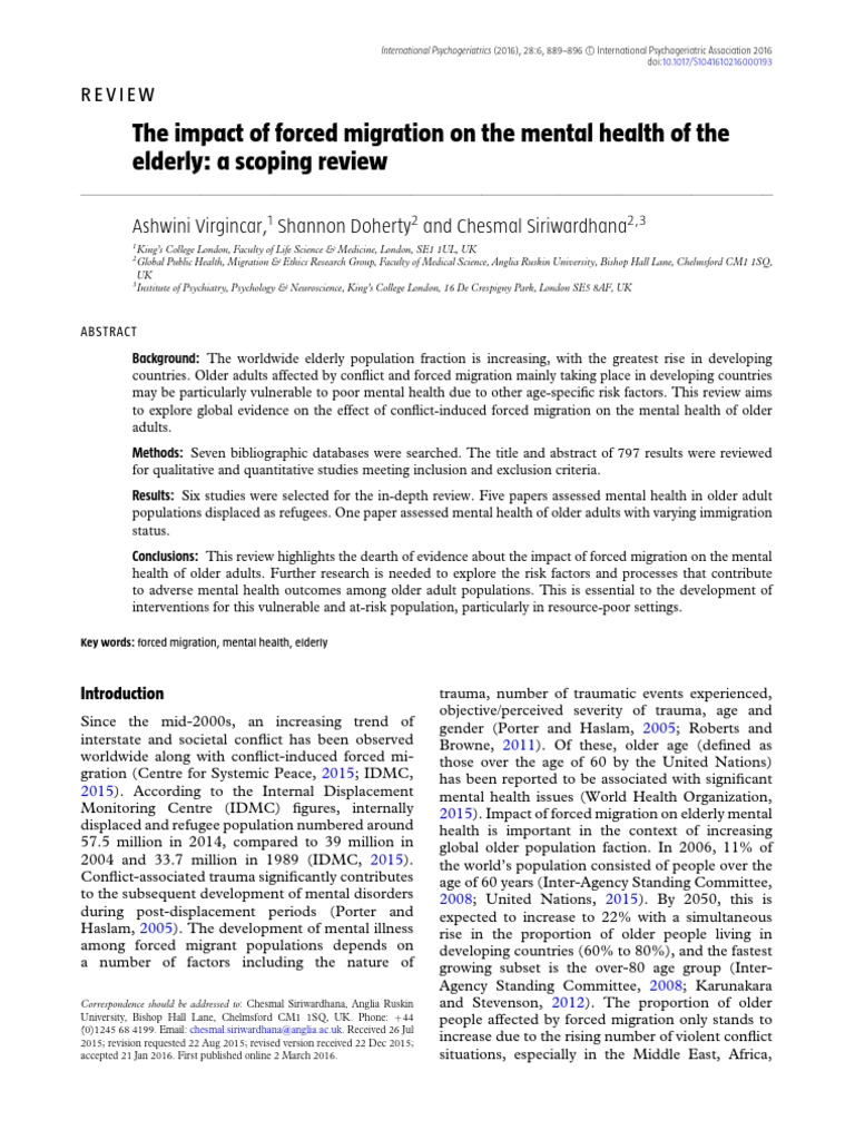 Elderly Mental Health and Forced Migration | PDF | Mental Health ...