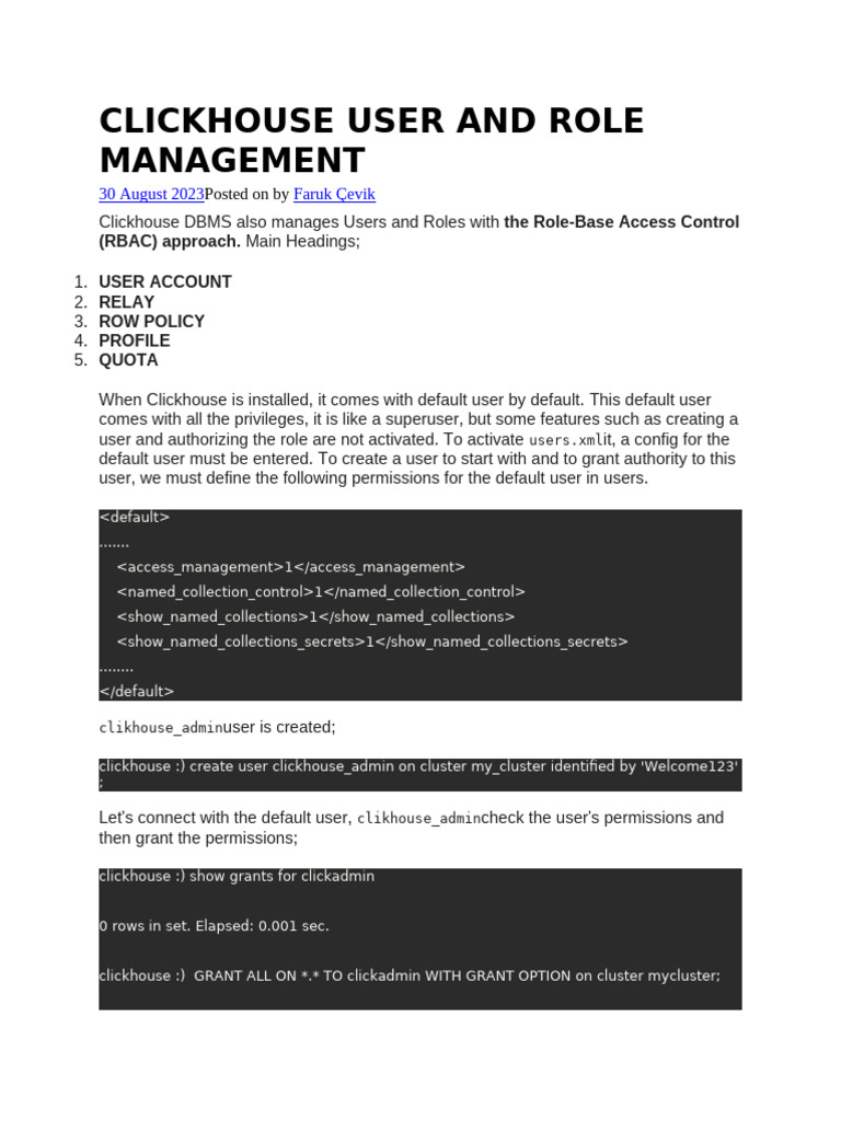 ClickHouse User and Role Management Guide | PDF | User (Computing ...