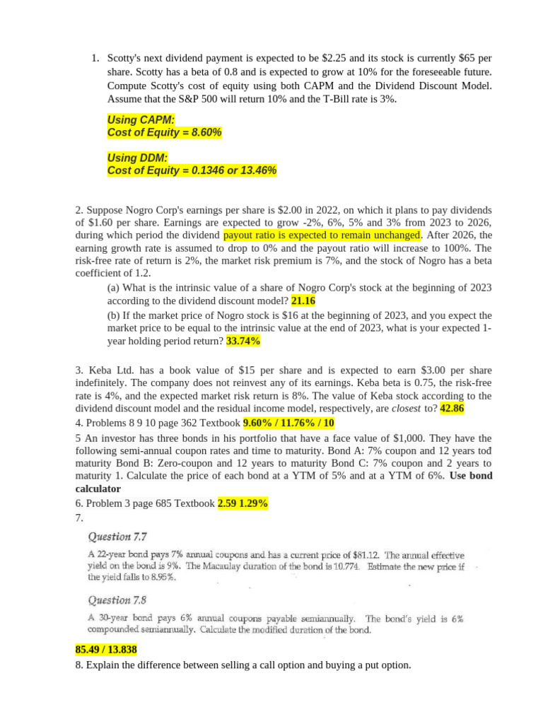 Cost of Equity and Stock Valuation Analysis | PDF | Option (Finance ...