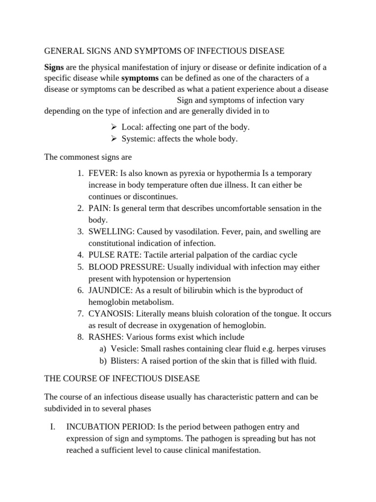 Signs and Symptoms of Infectious Diseases | PDF | Sewage Treatment ...