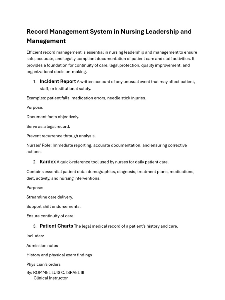 Record Management in Nursing | PDF | Nursing | Health Care