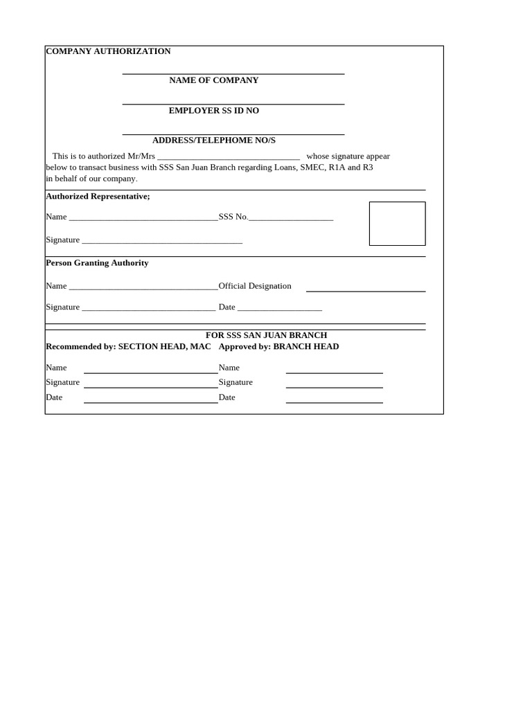 Company Authorization for SSS Transactions | PDF