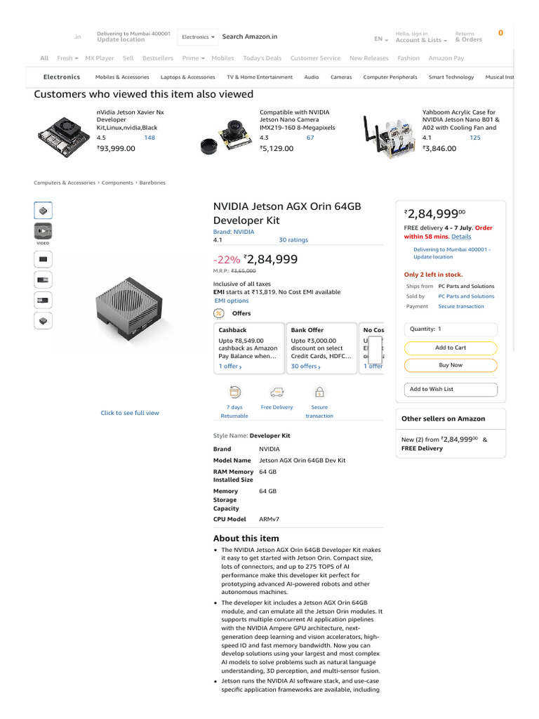 NVIDIA Jetson AGX Orin 64GB Developer Kit - Amazon - in - Computers ...