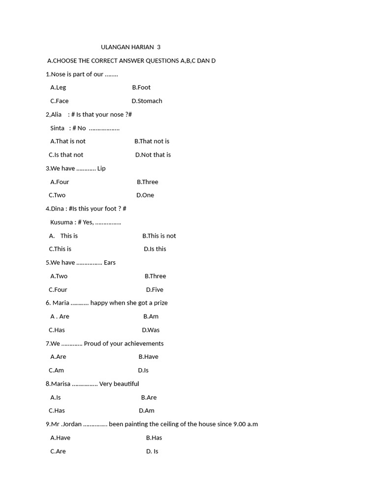 Daily Quiz on English Language Skills | PDF | Elephant