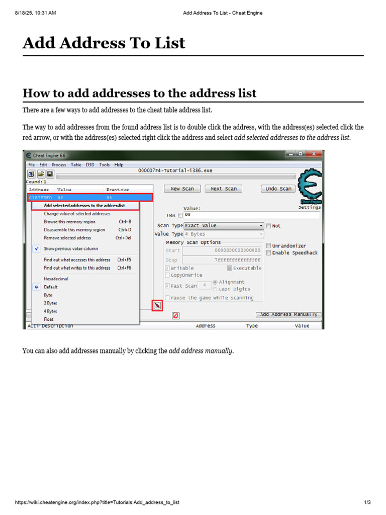 Adding Addresses in Cheat Engine | PDF