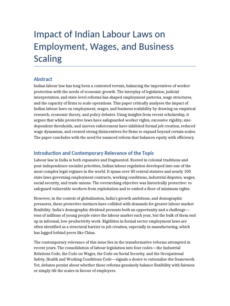 Impact of Indian Labour Laws on Employment | PDF | Labour Law | Employment