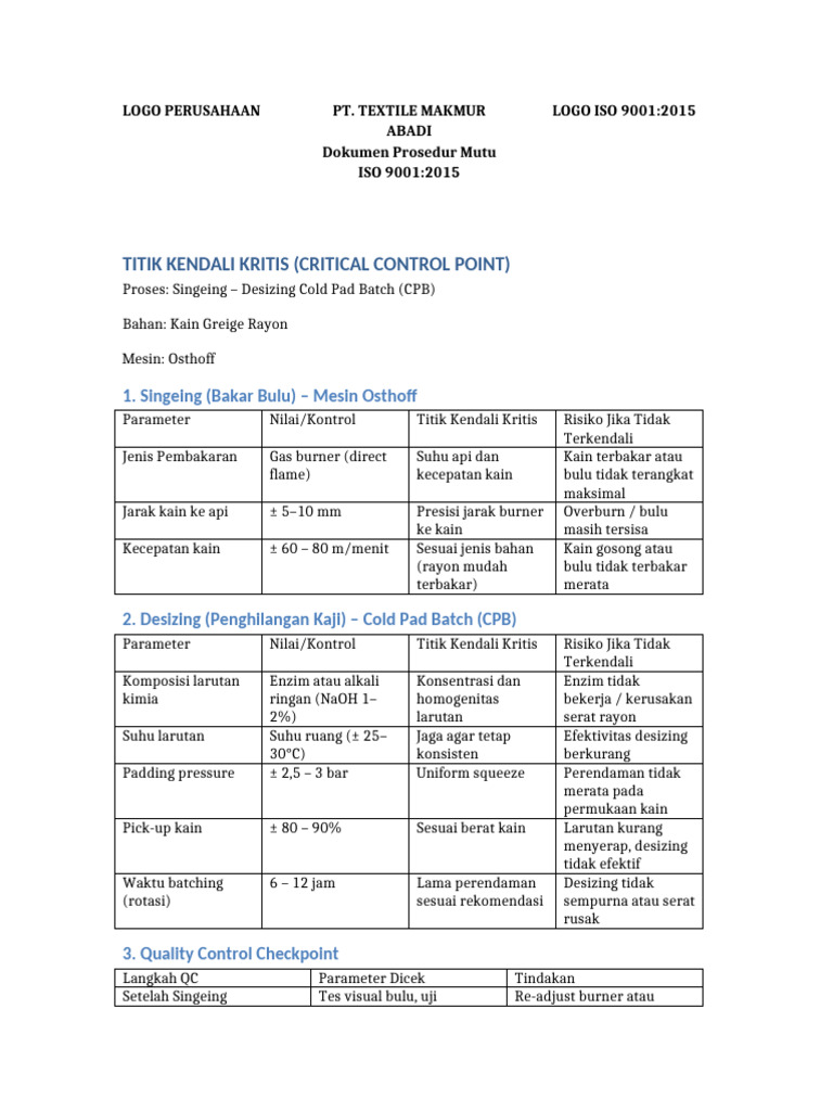 Dokumen CCP Singeing Desizing CPB Rayon | PDF