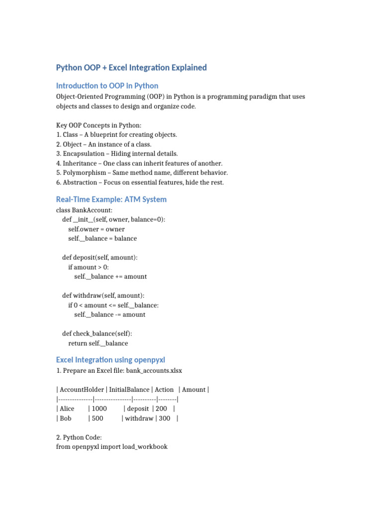 Python OOP and Excel Integration Guide | PDF | Object Oriented ...