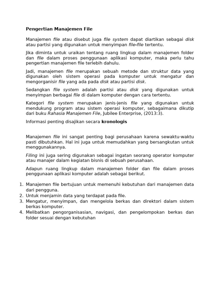Manfaat dan Ruang Lingkup Manajemen File | PDF