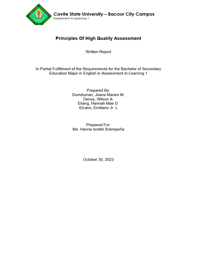 High Quality Assessment Principles Guide | PDF | Educational Assessment ...