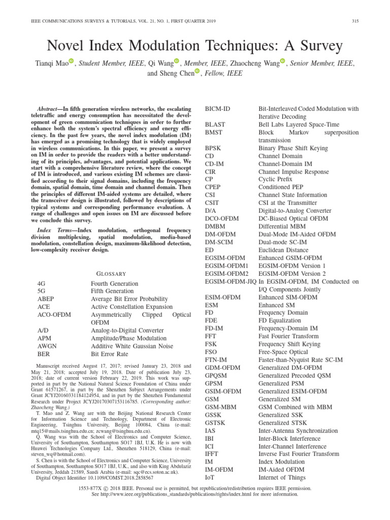 Novel Index Modulation Techniques a Survey | PDF | Orthogonal Frequency ...