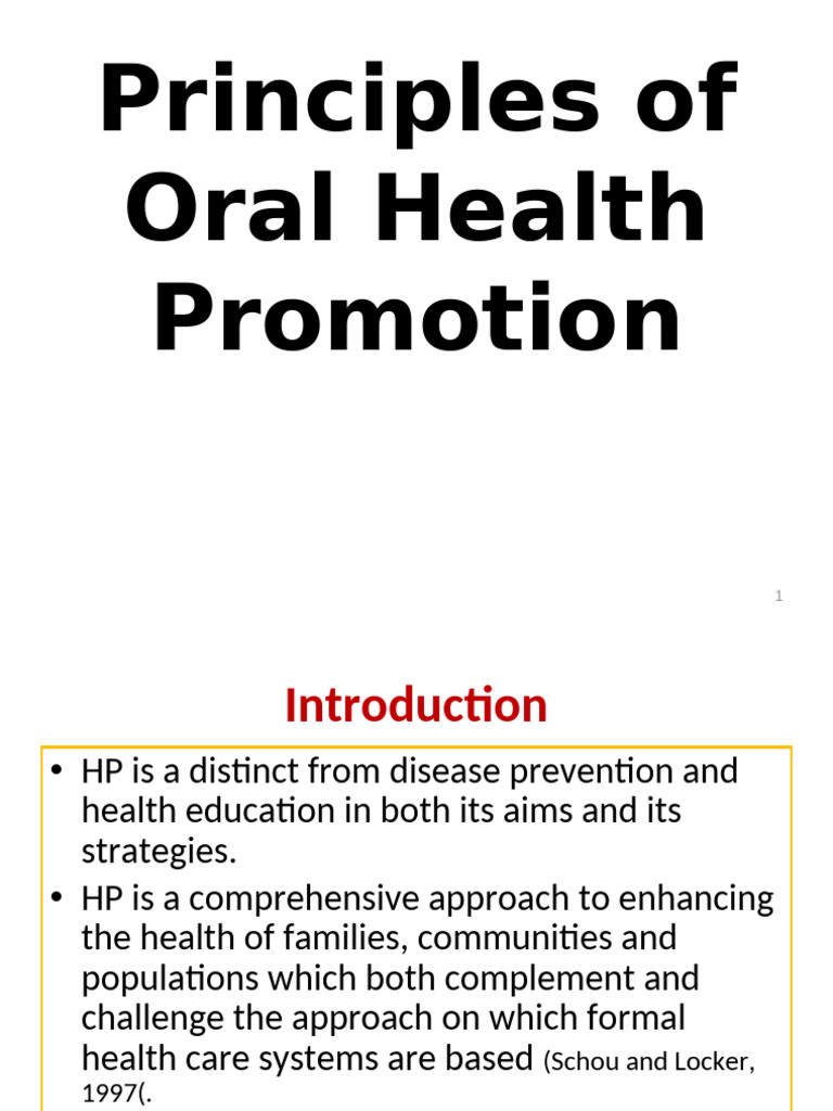 Principles of Oral Health Promotion | PDF | Health Promotion | Health Care
