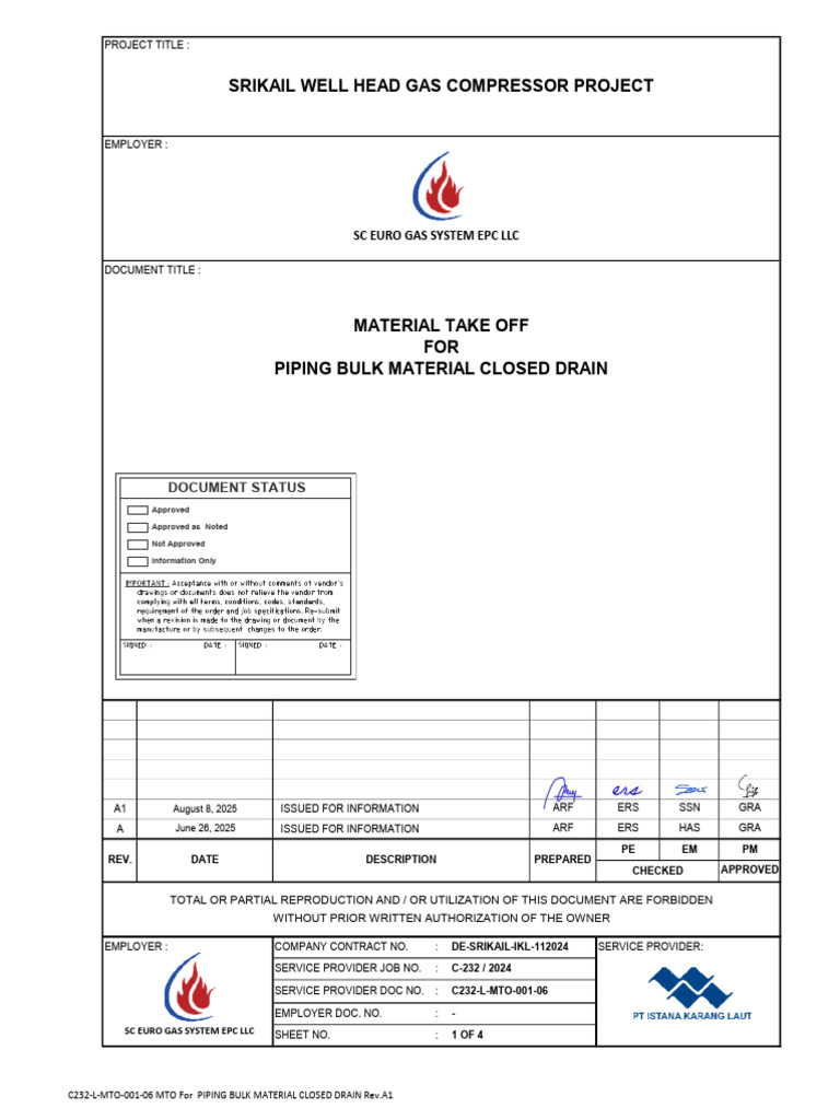 MTO for Closed Drain Piping | PDF | Joining | Mechanical Engineering