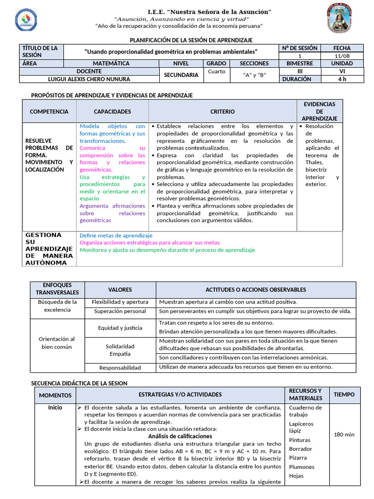SESIÓN DE APRENDIZAJE #1, 2 y 3 - 4to UNIDAD 5 | PDF | Geometría | Datos