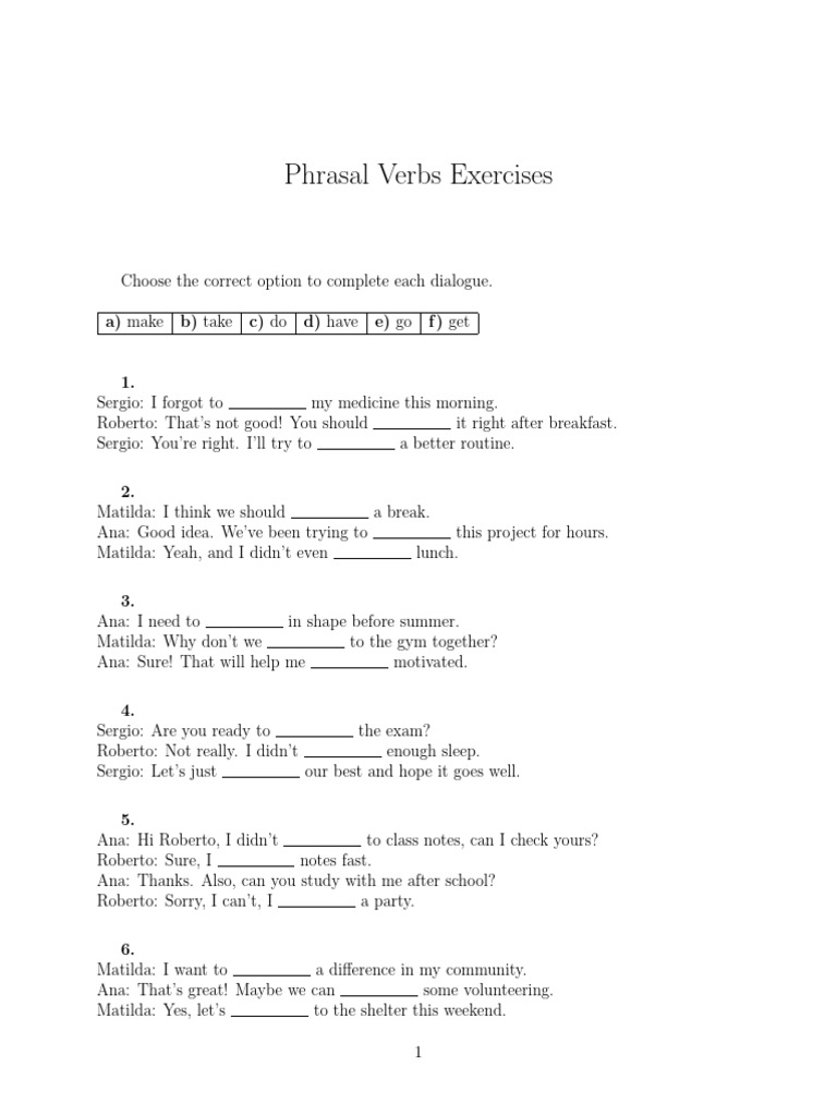 Ejercicios Phrasal Verbs | PDF